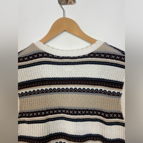 Vintage Southern Lady Stripe Sweater Vest neutrals P/Large Coastal fair isle - Picture 6 of 8
